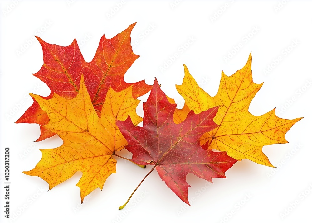 Fototapeta premium Colorful autumn maple leaves falling on white background