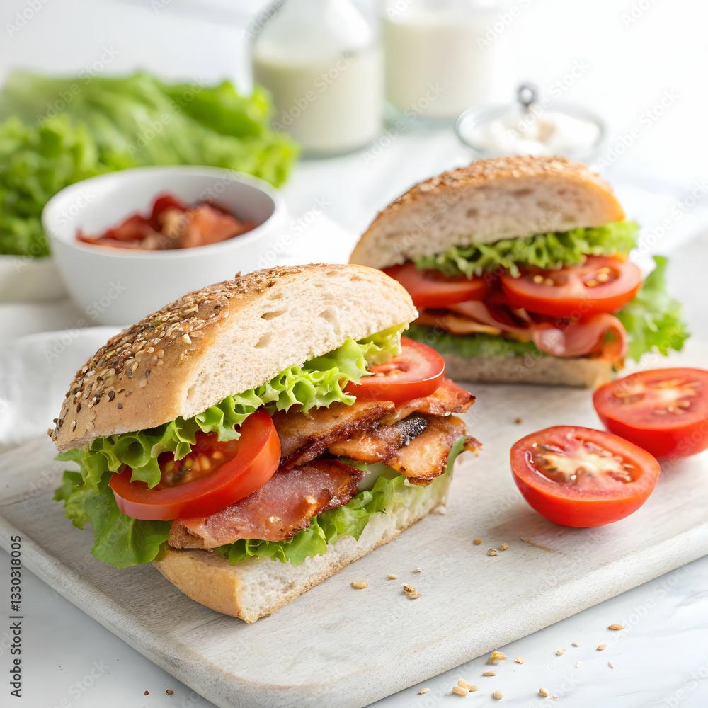 sandwich with crispy bacon fresh lettuce and ripe tomatoes layered between slices of toasted bread sandwich with crispy bacon fresh lettuce and ripe tomatoes layered between slices of toasted bread