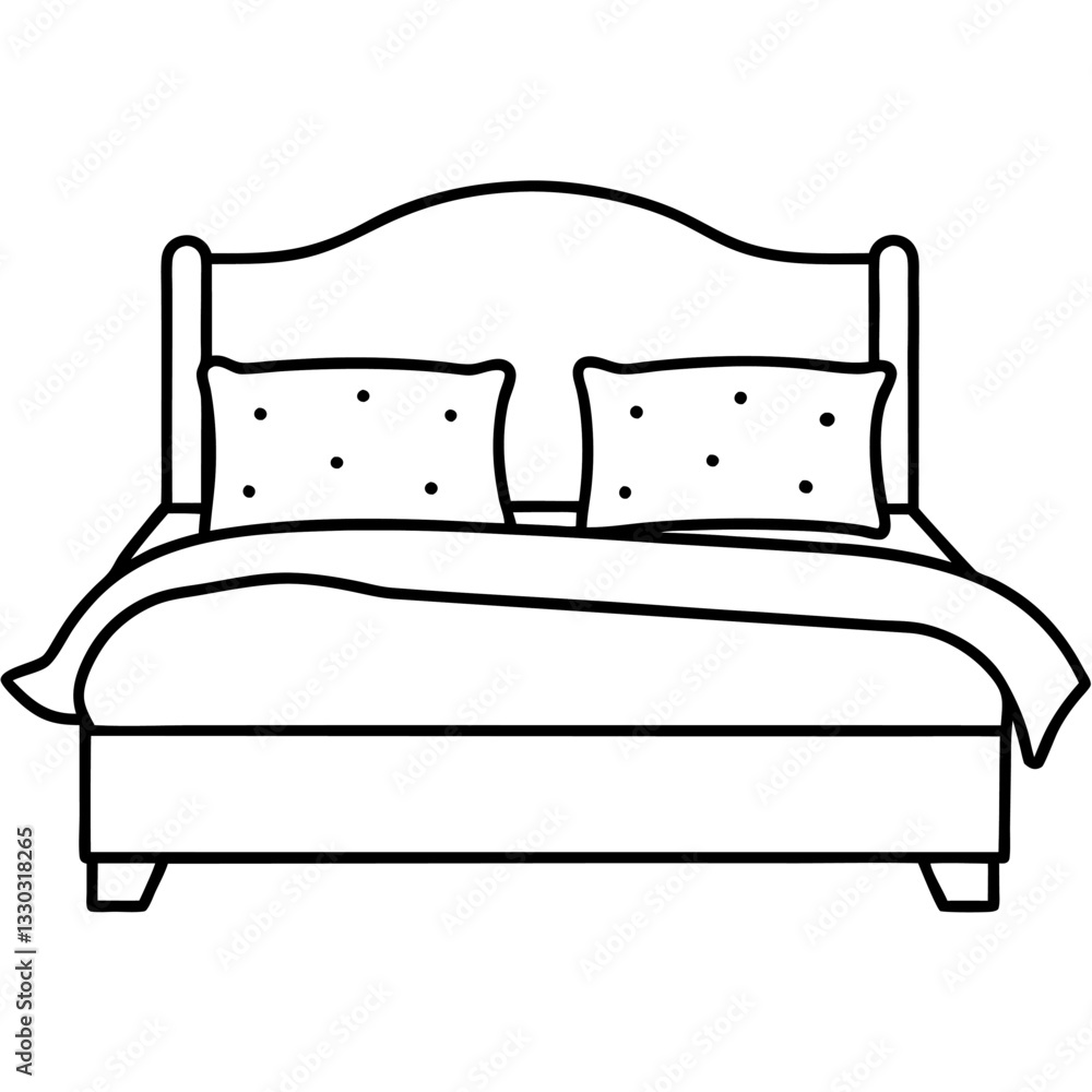 Comfortable bed black line art on white background. Comfortable bed black line art on white background.