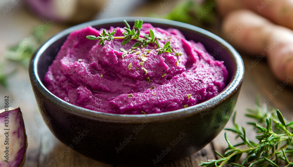 Purple sweet potato puree man has been left in the room with glass wall. He is trying to get out of the room Purple sweet potato puree man has been left in the room with glass wall. He is trying to get out of the room