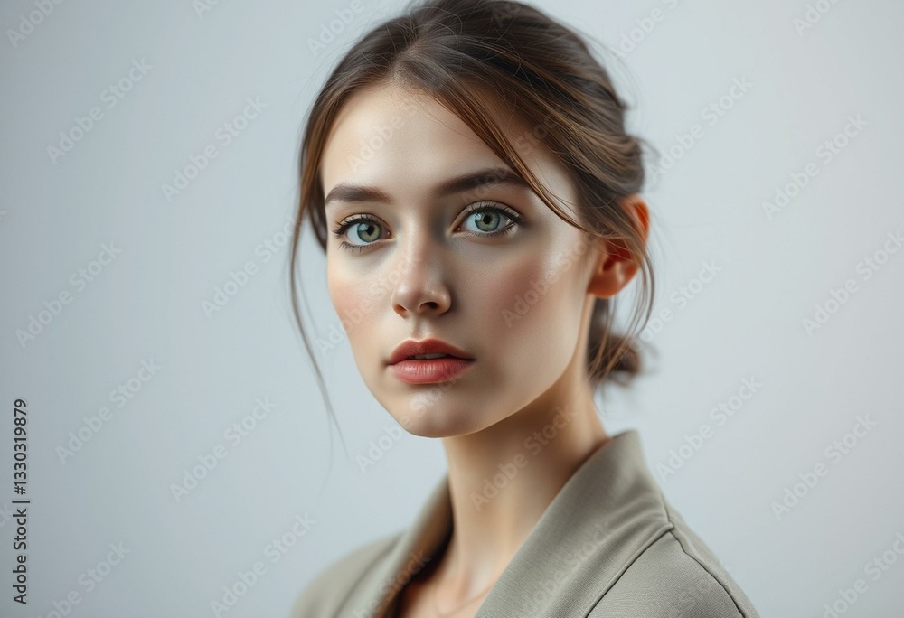Female portrait with melancholic expression on pastel background Female portrait with melancholic expression on pastel background