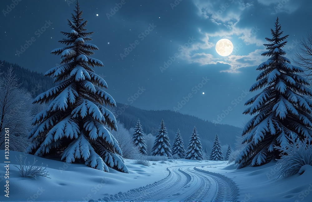 Snowy Nights Are Filled With An Enchanting Harmony Of Soft Moonlight And Delicate Snowflakes Creating A Peaceful Serene Atmosphere Altogether. Snowy Nights Are Filled With An Enchanting Harmony Of Soft Moonlight And Delicate Snowflakes Creating A Peaceful Serene Atmosphere Altogether.