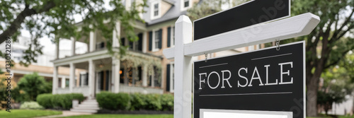 Wallpaper Mural A sign announcing the sale of a house, against the background of a slightly blurred house. The signboard is made in a modern style. A banner with space for the text. Torontodigital.ca