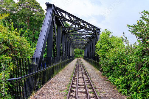 Old railway bridge Bukit Timah Truss Bridge at Rail Corridor hiking path in Singapore