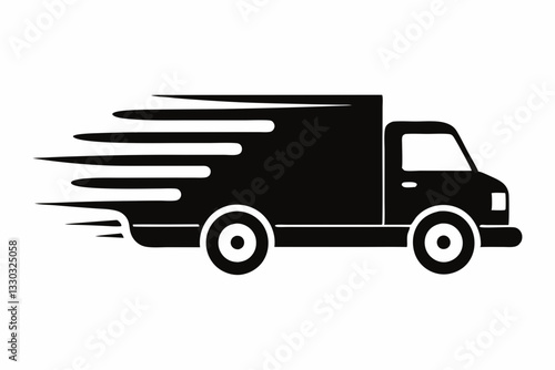 fast moving shipping delivery truck line art silhouette vector illustration