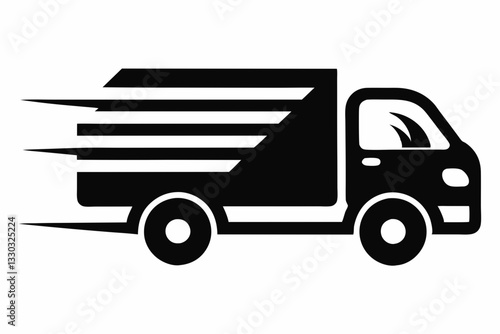fast moving shipping delivery truck line art silhouette vector illustration
