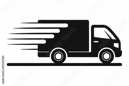 fast moving shipping delivery truck line art silhouette vector illustration