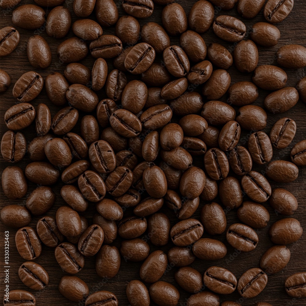 A detailed top-down view of roasted coffee beans scattered randomly across a dark, rustic wooden surface A detailed top-down view of roasted coffee beans scattered randomly across a dark, rustic wooden surface