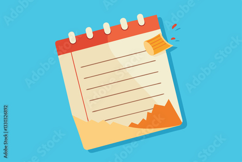 A torn notepad sheet featuring an important reminder is on a vibrant blue background, catching attention, Torn notepad sheet with important reminder