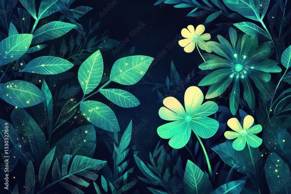 Illuminated flowers and leaves form a beautiful natural illustration Illuminated flowers and leaves form a beautiful natural illustration