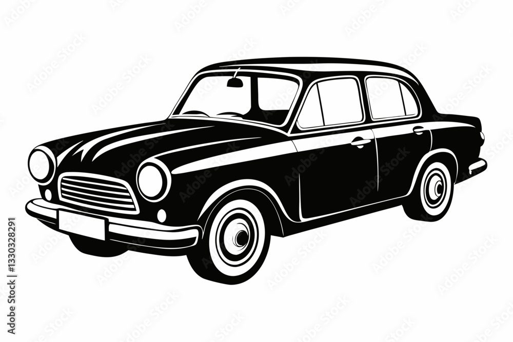 Obraz premium old car line art silhouette vector illustration