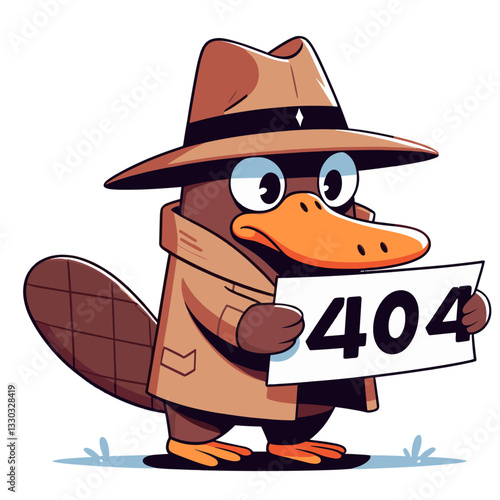 Beaver detective with 404 sign in noir vector style. Perfect for mystery websites and investigation-themed error page illustrations.