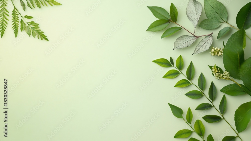 Naklejka premium Fresh Green Leaves on Soft Background for Nature and Wellness Themes