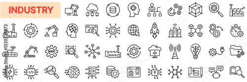 Industry & Manufacturing Icon Set – Smart Factories, Automation, Robotics, Industrial Technology, Supply Chain, Production Processes
