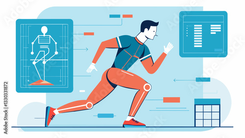 Detailed biomechanical data is collected during training sessions to analyze and improve an athletes movement patterns and reduce the risk of injury.. Vector illustration