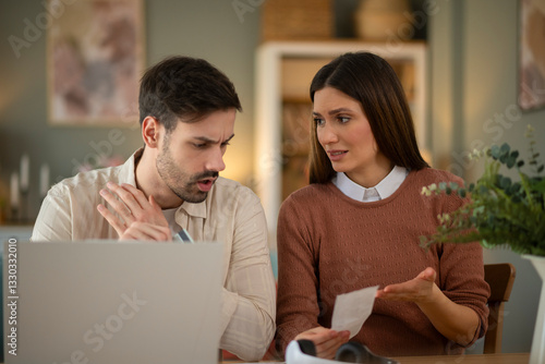 Young caucasian couple having debt problems, not able to pay out their loan
