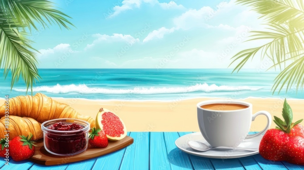 Fototapeta premium Tropical beach breakfast scene