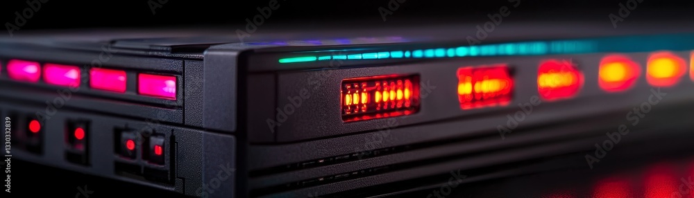 A close-up view of a sleek, dark device featuring vibrant, illuminated buttons and indicators, creating a futuristic aesthetic. A close-up view of a sleek, dark device featuring vibrant, illuminated buttons and indicators, creating a futuristic aesthetic.