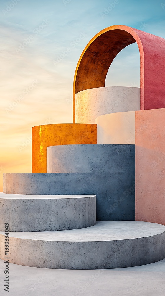 Fototapeta premium Geometric Architectural Shapes Pastel Sunset Design