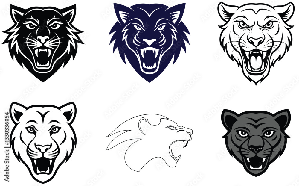 Fierce Lioness Face Mascot Logo Set Fierce Lioness Face Mascot Logo Set