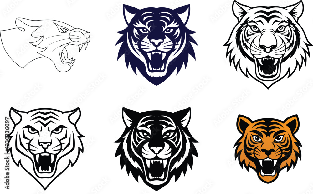 Fierce Tiger Face Mascot Logo Set Fierce Tiger Face Mascot Logo Set