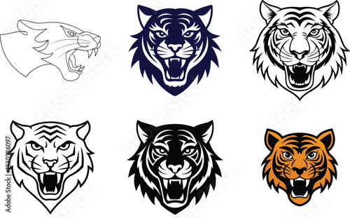 Fierce Tiger Face Mascot Logo Set