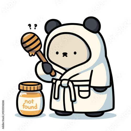 Panda chef with "Not Found" honey pot in culinary vector illustration. Ideal for recipe websites and cooking app error pages.