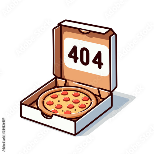 Pizza box with 404 label in food delivery vector illustration. Ideal for restaurant websites and takeout app error pages.