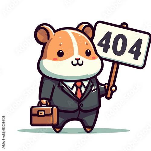 Business hamster with 404 sign and briefcase in professional vector illustration. Ideal for corporate websites and financial service error pages.