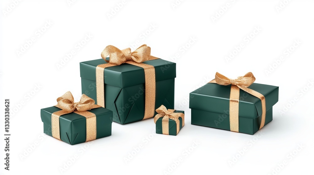 Obraz premium green gift box wrapped with gold bow and ribbon isolated on white background. 