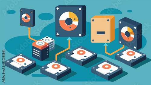 Creating backups of important historical data on multiple external hard drives to safeguard against data loss.. Vector illustration