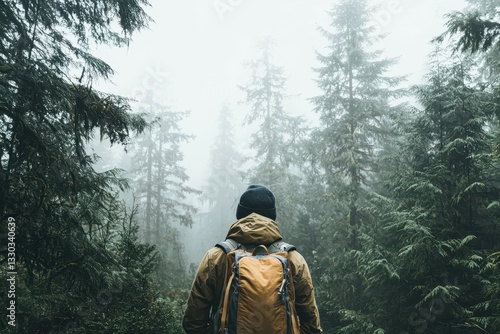 Wallpaper Mural Self-Portrait of a Traveler Standing in a Foggy Forest A mysterious, moody shot of a lone traveler standing in the middle of a dense, fog-covered forest. Torontodigital.ca