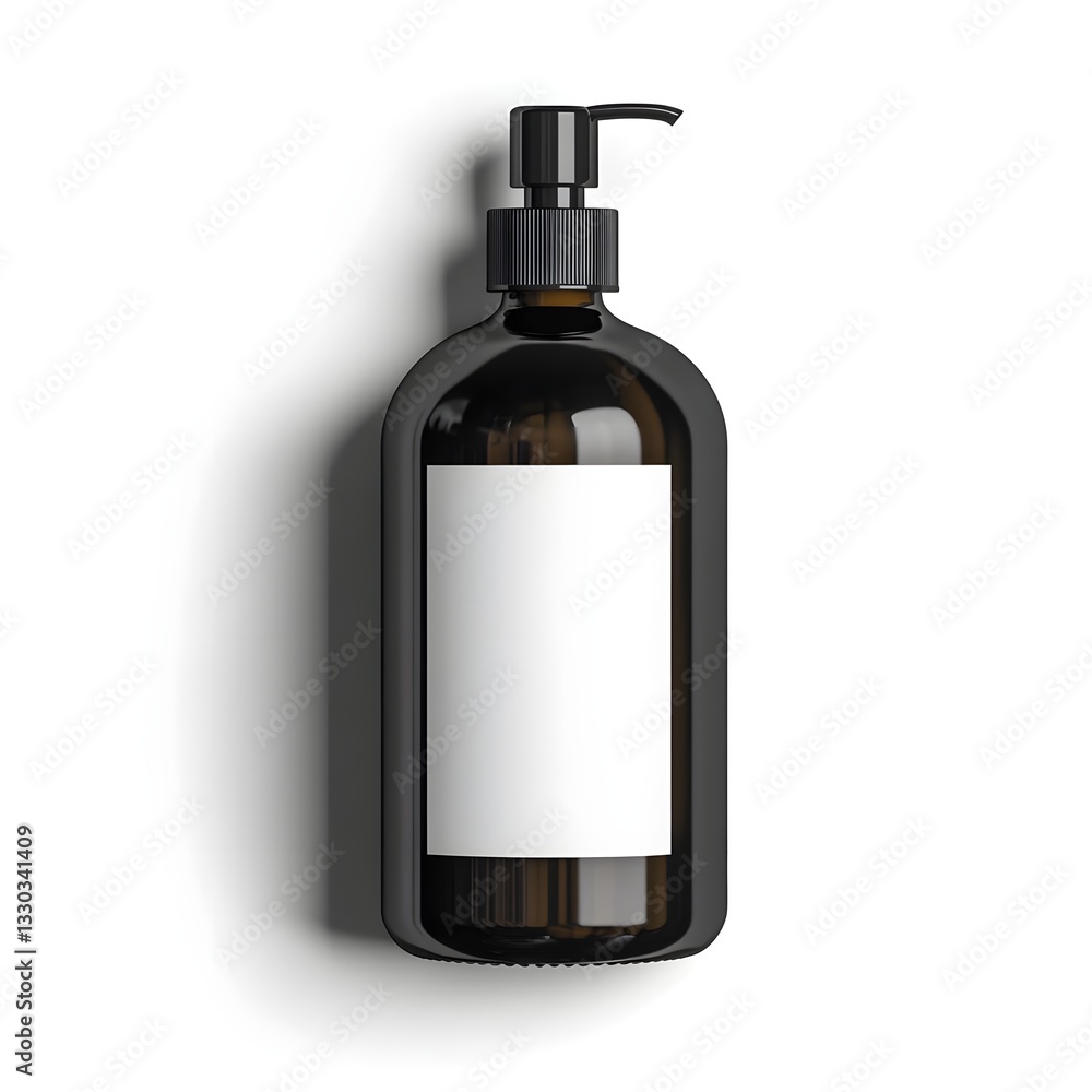 Dark Glass Bottle with Pump Dispenser Mockup Blank Label Product Packaging Design Dark Glass Bottle with Pump Dispenser Mockup Blank Label Product Packaging Design