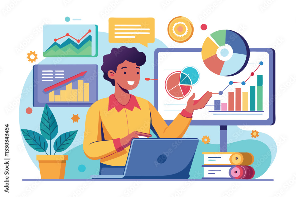A professional is engaged in a business management training session analyzing data trends and visuals, Training business management analyzing data A professional is engaged in a business management training session analyzing data trends and visuals, Training business management analyzing data