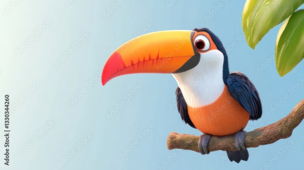 Fototapeta premium Cartoon toucan perched on a branch
