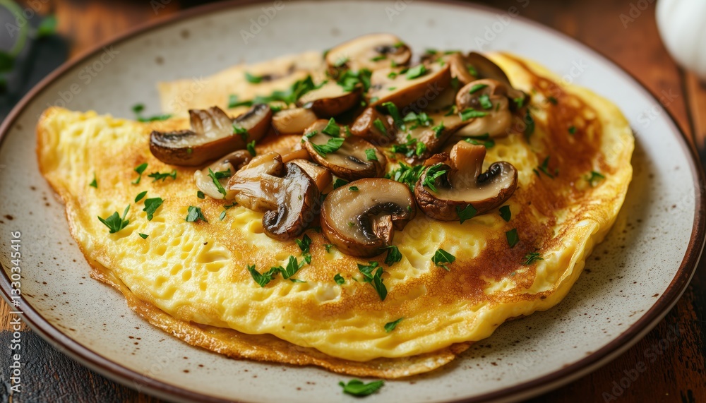 Savory Mushroom Omelet: A Delightful Dish Made With Fluffy Eggs And SautéEd Mushrooms, Perfect For A Filling And Satisfying Breakfast Or Brunch. Savory Mushroom Omelet: A Delightful Dish Made With Fluffy Eggs And SautéEd Mushrooms, Perfect For A Filling And Satisfying Breakfast Or Brunch.