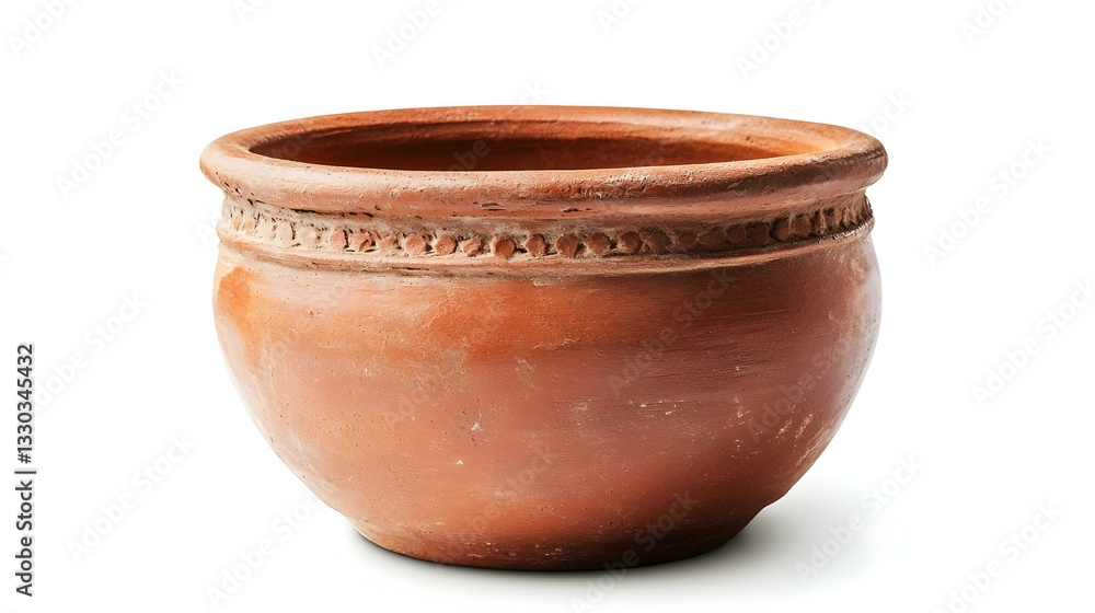 Closeup front view raw simple clay pot isolated Closeup front view raw simple clay pot isolated