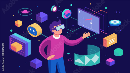 Engage with a virtual environment thats constantly evolving shaped by the power of realtime data processing.. Vector illustration