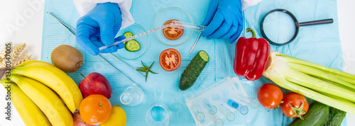 laboratory testing of different food products. Selective focus.
