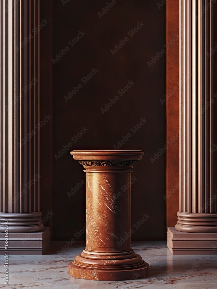 Marble Pedestal Display Between Columns Elegant Interior Design Concept Marble Pedestal Display Between Columns Elegant Interior Design Concept