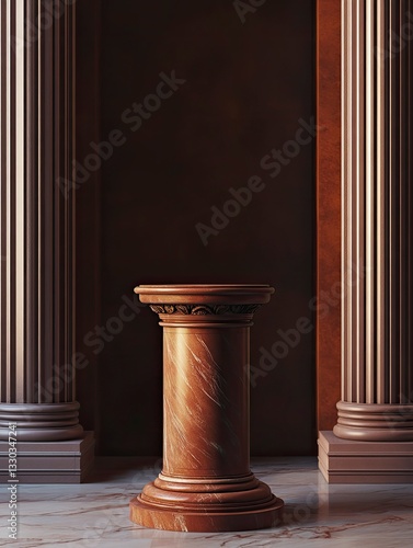 Marble Pedestal Display Between Columns Elegant Interior Design Concept