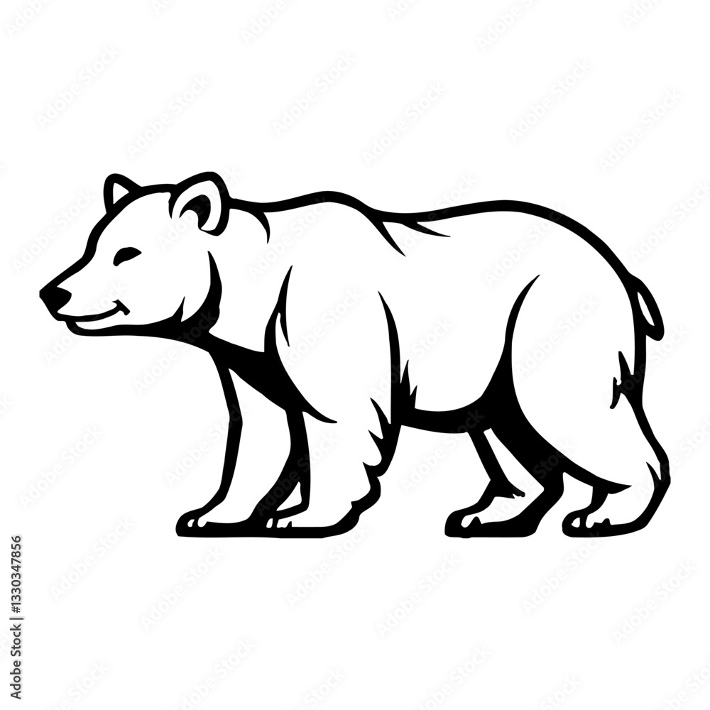 Obraz premium Full Body Bear Silhouette Walking Simple Detailed Black and White Outline Line Art Drawing Vector
