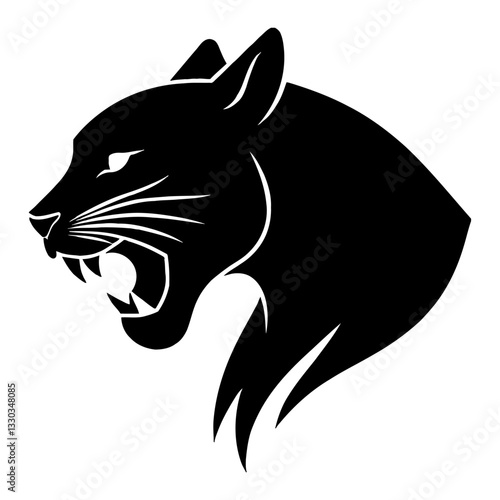 Minimalist Black Panther Head Full Body Line Art Feline Predator Animal in Black and White Outline Line Art Drawing