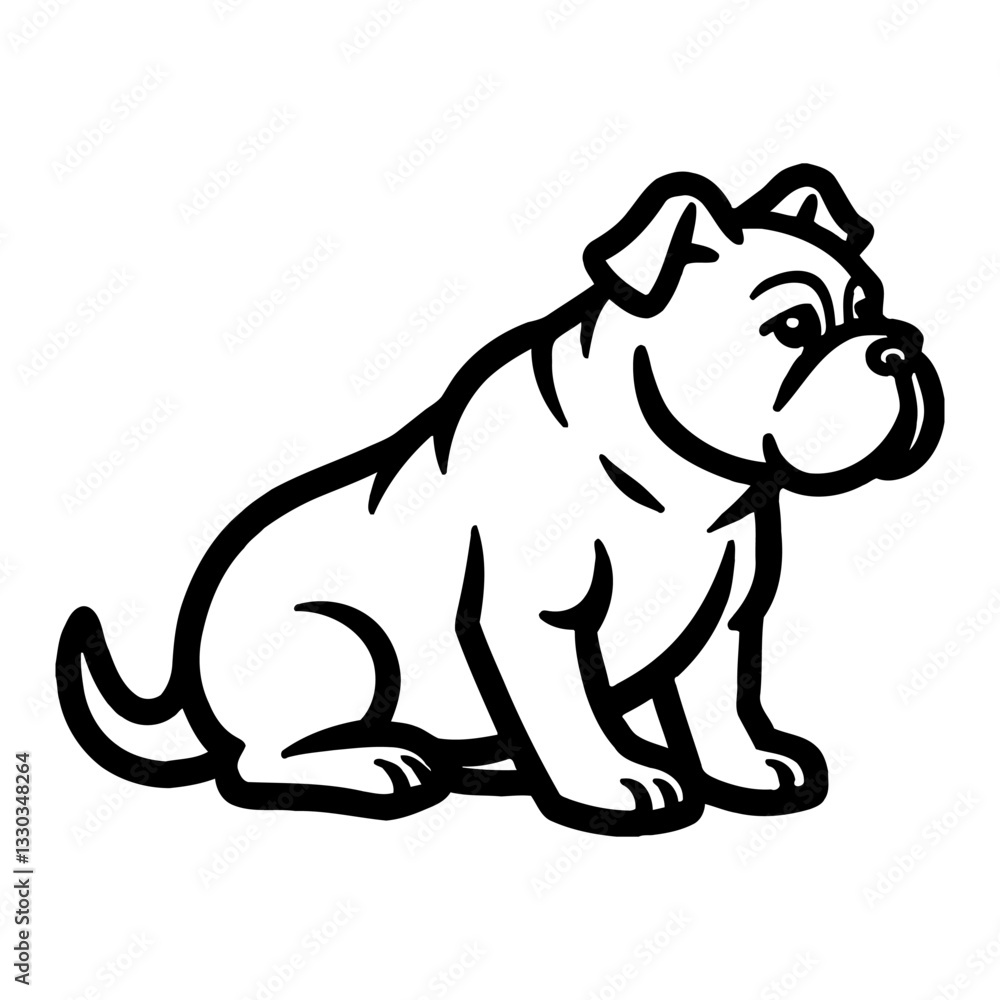 Minimalist Full Body Bulldog Sitting Side View Black and White Outline Line Art Drawing Style Minimalist Full Body Bulldog Sitting Side View Black and White Outline Line Art Drawing Style