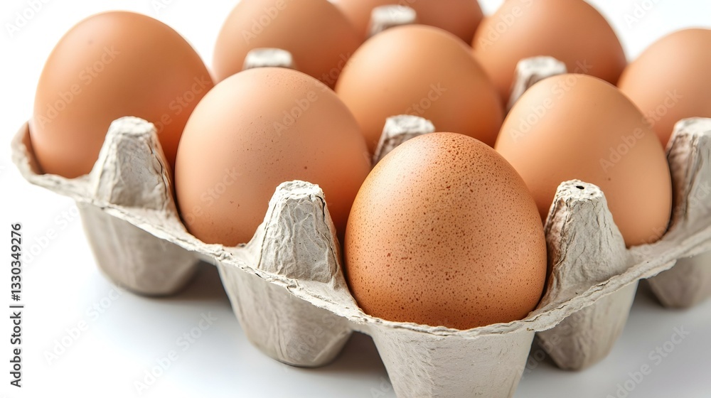 Fresh brown eggs in a cardboard carton on white Fresh brown eggs in a cardboard carton on white