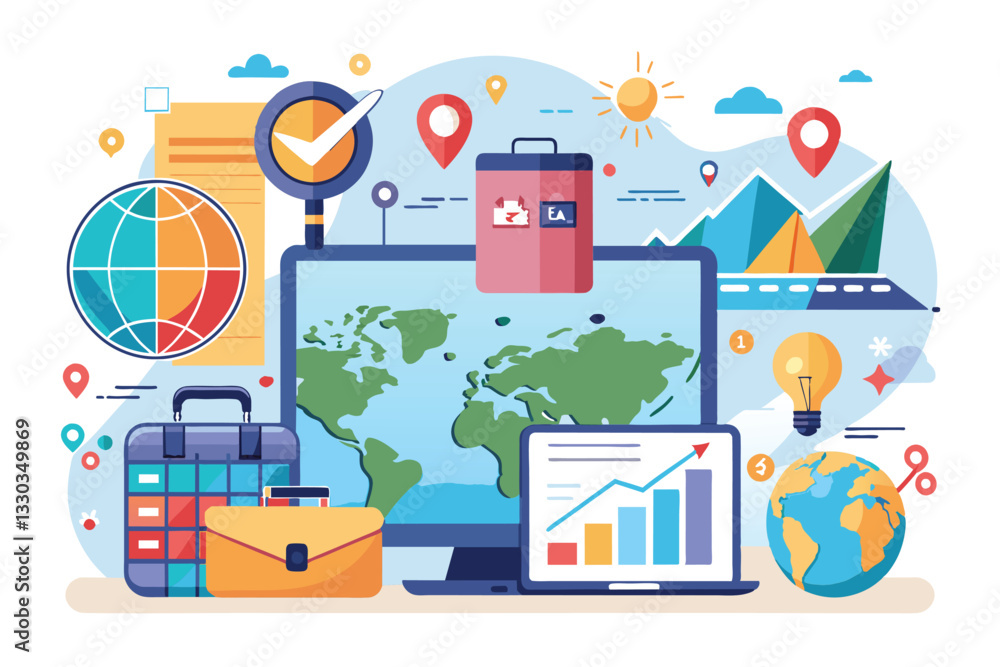 A comprehensive display of travel business data with maps, charts, and planning tools for strategizing, Travel business data presentation trending A comprehensive display of travel business data with maps, charts, and planning tools for strategizing, Travel business data presentation trending