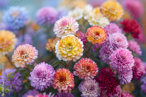 colorful flowers in the garden, Close-Up Of A Colorful Flower Cluster In Bloom