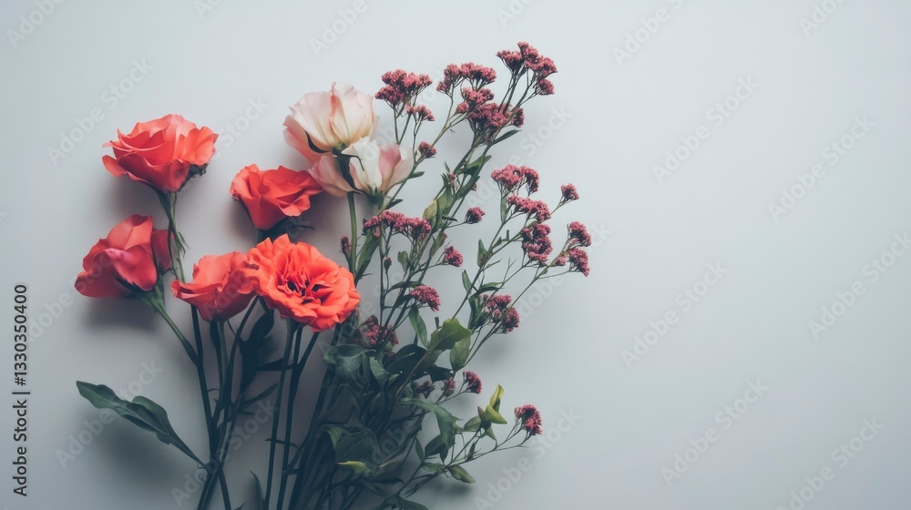Elegant Bouquet of Roses and Small Flowers on a Soft Background Elegant Bouquet of Roses and Small Flowers on a Soft Background