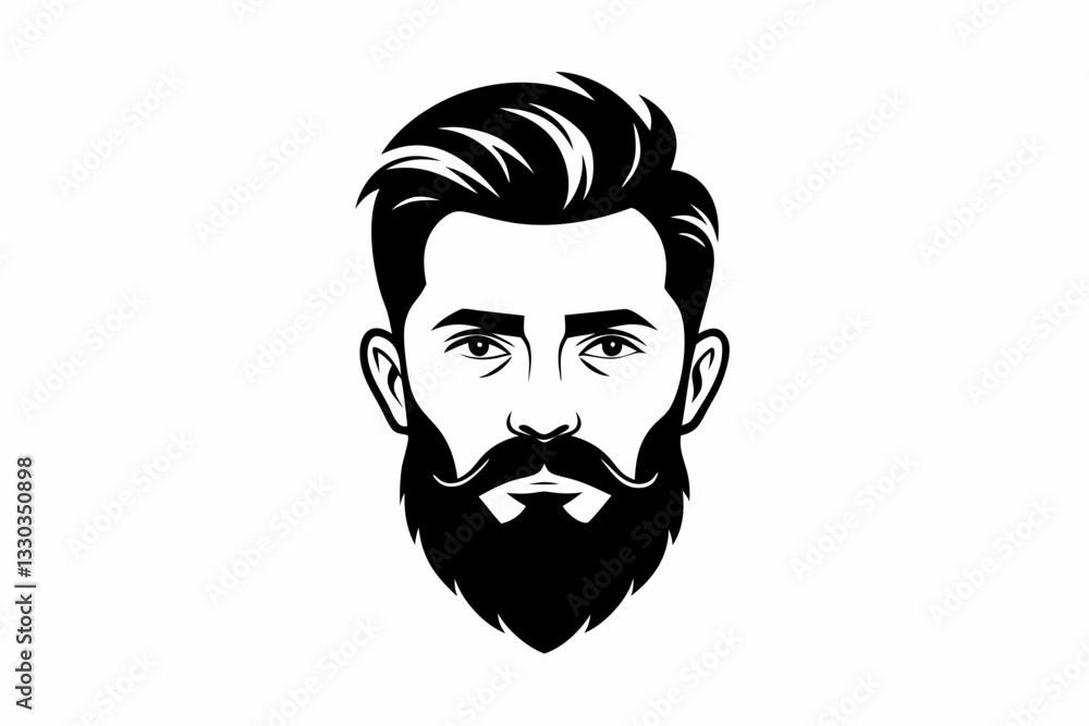man face full beard and mustache haircut line art silhouette vector illustration man face full beard and mustache haircut line art silhouette vector illustration
