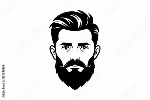 man face full beard and mustache haircut line art silhouette vector illustration